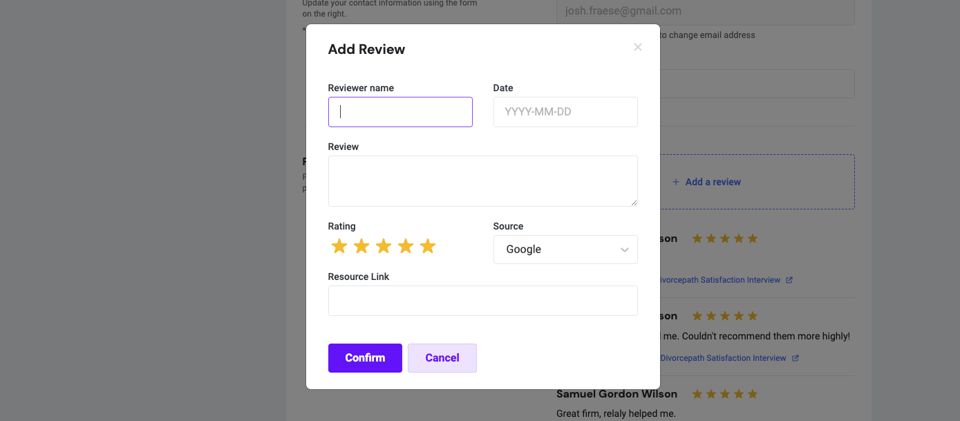 Add Reviews & Testimonials from your Clients