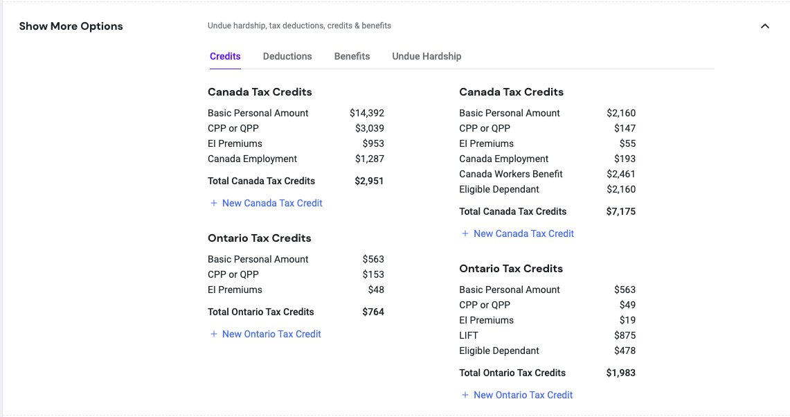 Customize Tax Credits